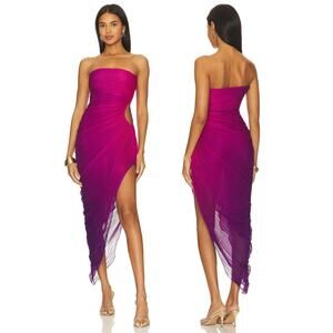 Rococo Sand Long Asymmetrical Dress Strapless Pleated Ombre Beachy Pink Size S